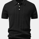 Geometric Jacquard Open Knit Polo & Straight Leg Ribbed Pants