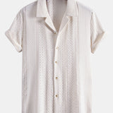 Geometric Jacquard Cuban Collar Shirt & Straight Leg Linen Pants