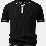 Contrast Trim Waffle Zipper Knit Polo & Slim Fit Tapered Trousers
