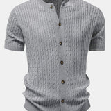 Twisted Jacquard Crew Neck Button Up Knit Shirt & Slim Fit Tapered Trousers