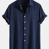 Linnen Rayon Mix Knopen Shirt & Rechte Pijpen Linnen Broek