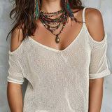 Relaxed Statement Sheer Mesh Off-Shoulder Top