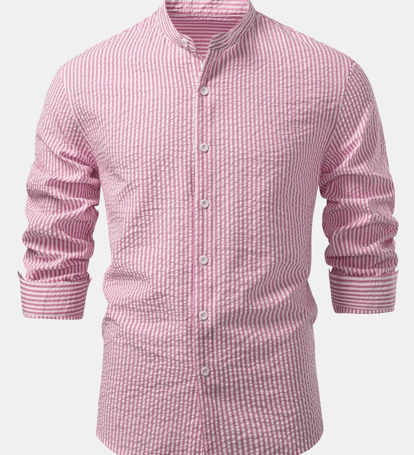 Striped Seersucker Shirt with High Collar