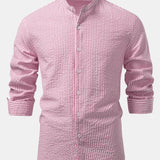 Striped Seersucker Shirt with High Collar