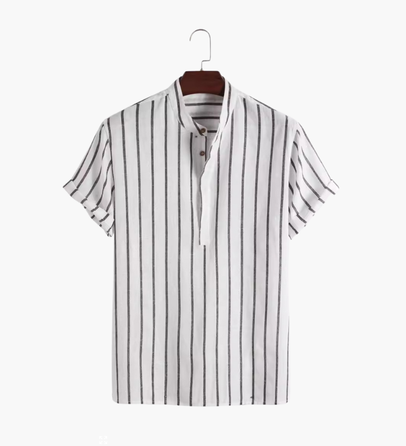 Lorenzo De Luca | Coastal Stripe Mandarin Shirt with Lightweight Comfort For Men