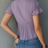 Vintage Boho Lavender Pleated Ruffled Lace Blouse