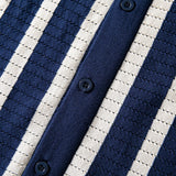 Stripe Button Up Knit Shirt & Straight Leg Linen Pants