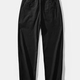 Contrast Trim Textured Zipper Knit Polo & Elastic Waist Straight Leg Trousers