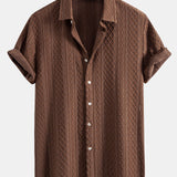 Geometry Rhombus Jacquard Button Up Shirt & Crinkle Textured Straight Leg Pants