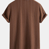 Geometry Rhombus Jacquard Button Up Shirt & Crinkle Textured Straight Leg Pants