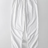 Short Sleeve Cotton Stripe Stand Collar Shirt & Straight Leg Linen Pants