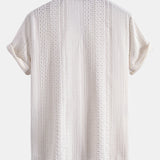 Geometric Jacquard Cuban Collar Shirt & Straight Leg Linen Pants