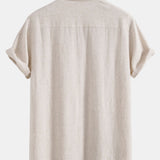 Linnen Rayon Mix Knopen Shirt & Rechte Pijpen Linnen Broek