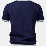 Contrast Trim Ribbed Johnny Collar Knit Polo & Slim Fit Tapered Trousers