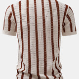 Stripe Open Knit Shirt & Crinkle Textured Drawstring 5" Shorts