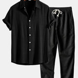 Linnen Rayon Mix Knopen Shirt & Rechte Pijpen Linnen Broek