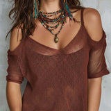 Relaxed Statement Sheer Mesh Off-Shoulder Top