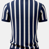 Stripe Button Up Knit Shirt & Straight Leg Linen Pants