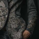 Embossed Floral Eco-Suede Blazer In Charcoal Taupe