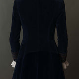 Vintage Navy Polyester Velvet Embroidered Long Jacket
