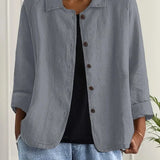 Amélie Rousseau | Sky Breeze Button Linen Jacket with Relaxed Elegance For Women