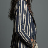 Bohemian Floral Print Cotton And Linen Striped Blazer