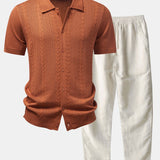 Twisted Jacquard Button Up Knit Shirt & Straight Leg Linen Pants