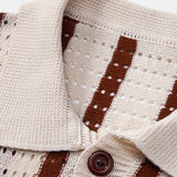 Stripe Open Knit Shirt & Crinkle Textured Drawstring 5" Shorts