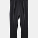 Contrast Trim Ribbed Johnny Collar Knit Polo & Slim Fit Tapered Trousers