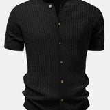 Twisted Jacquard Crew Neck Button Up Knit Shirt & Slim Fit Tapered Trousers