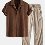 Textuur Jacquard Cubaanse Shirt & Kreukel Textuur Rechte Pantalon