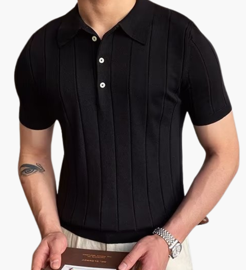 Marco De Santis | Ribbed Knit Polo Shirt with Tailored Fit Elegance For Men