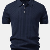 Geometric Jacquard Open Knit Polo & Straight Leg Ribbed Pants