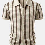 Stripe Button Up Knit Shirt & Straight Leg Linen Pants