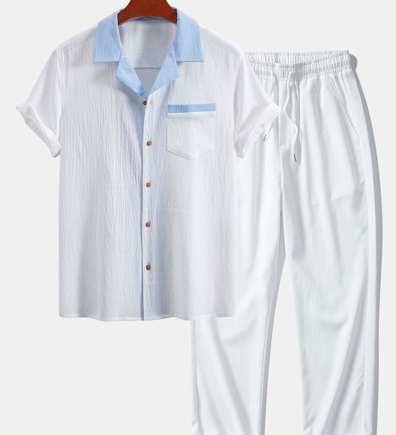 Textured Contrast Cuban Shirt & Straight Leg Pants