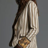 Bohemian Striped Cotton Blazer With Printed Lapels