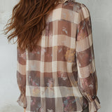 Bohemian Plaid Floral Chiffon Print Blouse With Ruffles