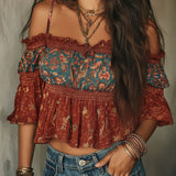 Boho Chic Cold-Shoulder Smocked Blouse