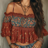 Boho Chic Cold-Shoulder Smocked Blouse