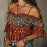 Boho Chic Cold-Shoulder Smocked Blouse