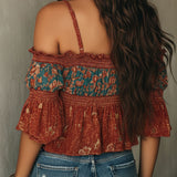 Boho Chic Cold-Shoulder Smocked Blouse