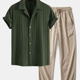 Textuur Jacquard Cubaanse Shirt & Kreukel Textuur Rechte Pantalon