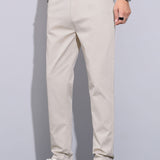 Contrast Trim Textured Zipper Knit Polo & Elastic Waist Straight Leg Trousers