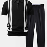 Contrast Zipper Polo & Slim Fit Tapered Trousers