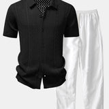 Open Knit Shirt & Straight Leg Linen Pants
