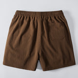 Relax Fit Crocheted V Neck Polo & Crinkle Textured Drawstring 5" Shorts