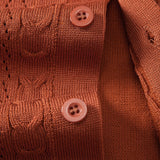 Twisted Jacquard Button Up Knit Shirt & Crinkle Textured Drawstring 5" Shorts