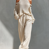 MARIA |  Knit Fabric Cold-Shoulder Turtleneck Top & Wide-Leg Pants Set