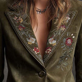 Olive Green Velvet Blazer With Intricate Floral Embroidery
