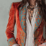 Retro Contrast Color Polyester Velvet Printed Blazer